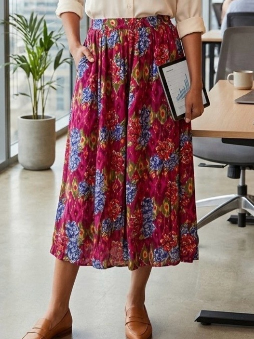 Floral Red Midi Skirt